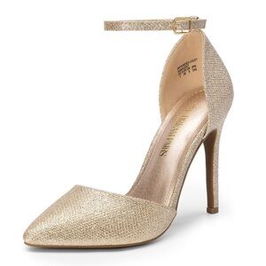 NWT Dream Pairs Gold Pumps Oppointed Lacey Pointed Toe Shoes w/Ankle Strap - 8